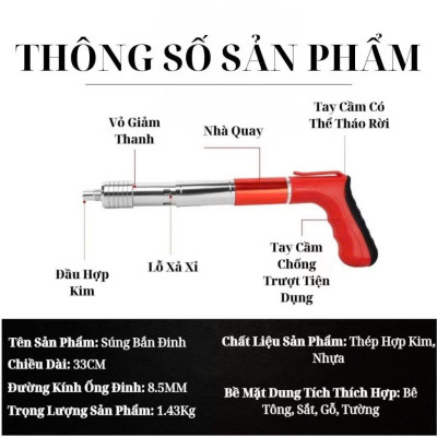 Máy Bắn Đinh Xuyên Bê Tông Sắt Thép – Quà Tặng 100 Đinh & Hộp Phụ Kiện Loại Xịn Siêu Bền