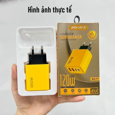 Củ sạc nhanh 120w 2 cổng Usb QC 3.0 - 2 cồng Type C PD sạc nhanh, chân tròn EU - Củ sạc đa năng ( hàng chính hãng)