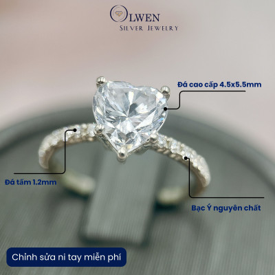 Trang sức Bạc 925 Olwen Đính Đá Cao Cấp Hình Trái Tim