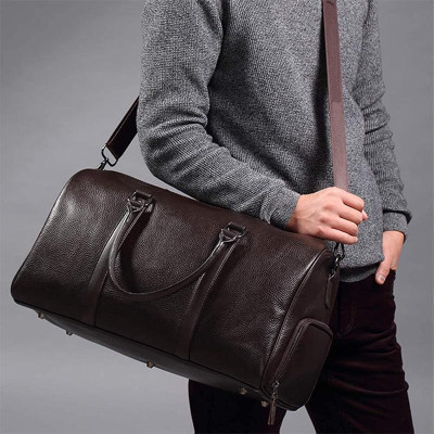 Túi Du Lịch Nam Nữ Da Bò Thật Mandino Có Ngăn Để Giầy Đồ Bẩn Riêng Biệt Màu Đen, Màu Nâu NG02