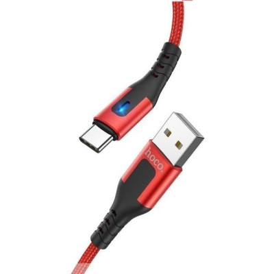 Cáp sạc nhanh 3A Hoco DU08 kết nối Type-C vải dù chống rối tích hợp đèn Led báo sạc dài 1M cho Android ( 3 màu ) - Hàng chính hãng