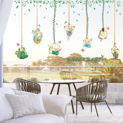 Decal giấy dán tường giỏ hoa xương rồng XC9059