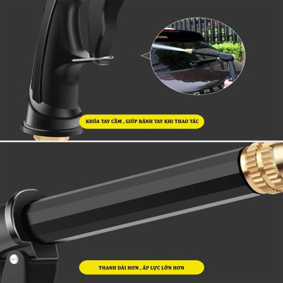 Bộ dây và vòi xịt rửa xe tưới cây tăng áp,vòi xịt rửa,vòi tưới cây 810-2621 (dây xanh dẹt- cút nối đồng)