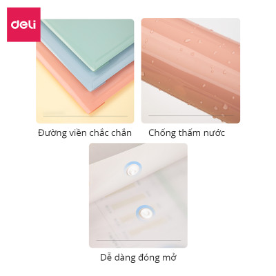 Túi file đựng tài liệu A4 Deli nhiều màu, clear bag bìa đựng tài liệu lưu trữ hồ sơ giấy tờ