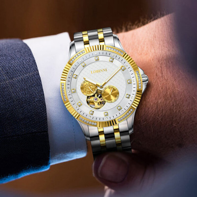 Đồng hồ nam chính hãng LOBINNI L19006-2 Kính sapphire,chống xước,Chống nước,BH 24 tháng,Máy cơ (Automatic) ,dây da xịn