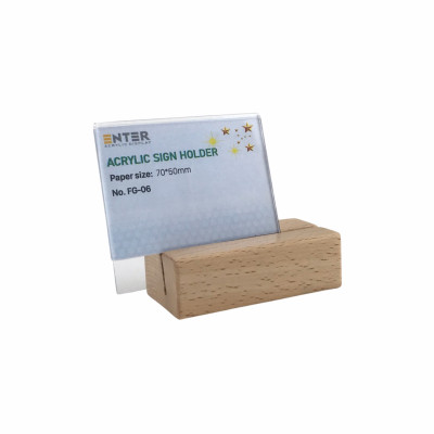 Kệ mica 1 mặt đế gỗ Enter FG-06 70x50mm, Kệ thông tin sản phẩm, Standee mica để bàn, Bảng quét mã QR Code