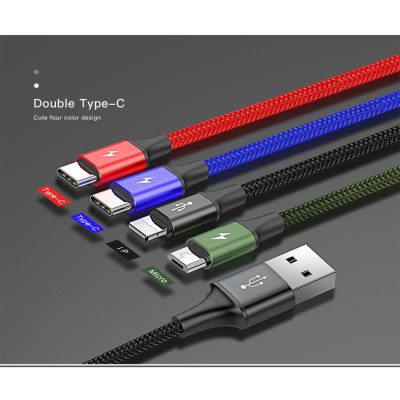 Dây cáp sạc đa năng Baseus Rapid 4 in 1 Lighning, 2 Type-C,  Micro USB, cho iPhone/ iPad, Smartphone & Tablet Android (3.5A, 1.2M, Fast charge 4 in 1 Cable) - Hàng chính hãng