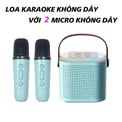 Loa Bluetooth mini kèm 2 micro hát karaoke không dây - Mic hát karaoke âm thanh chất lượng lọc âm khử nhiễu LED RGB - Hàng Nhập Khẩu
