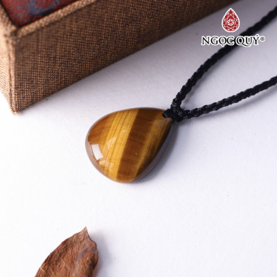 Mặt dây chuyền hình giọt nước đá mắt hổ vàng nâu 26x20x8mm mệnh thổ, kim - Ngọc Quý Gemstones