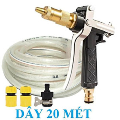 Bộ dây vòi xịt nước rửa xe, tưới cây . tăng áp 3 lần, loại 20m 206236 đầu đồng, cút, nối đen