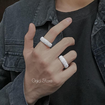 Nhẫn nam nữ thép không gỉ thời trang, Nhẫn nam họa tiết đính đá lấp lánh phong cách thanh lịch