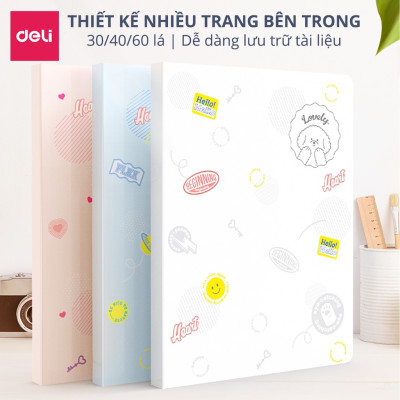 File Lá Học Sinh A4 Deli - 30/40 Lá - Xanh Dương/Hồng/Trắng - 1 Chiếc - 72493 / 72494