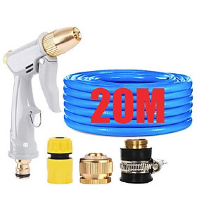 Bộ dây vòi xịt nước tưới cây rửa xe,tăng áp 3 lần, loại 20m (cút nhựa nối đồng nhựa) 206846
