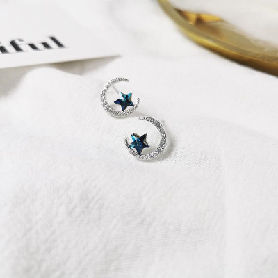 Khuyên tai bạc 925 trăng sao xanh đính đá lấp lánh long lanh nổi bật trẻ trung thanh lịch Dế Bạc - K5359