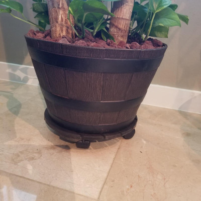 Đế Lót Chậu Cây Có Bánh Xe Cao Cấp ANKAN Hình Tròn Màu Xám Đen R30Cm Tải trọng 150 Kg Gỗ Tràm Bông