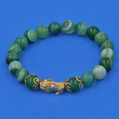 Chuỗi đeo tay Thạch Anh Xanh Lá Sọc 8 ly - cẩn Tỳ Hưu Phong Thủy inox vàng VTAXLSTHHKV8 - hợp mệnh Hỏa, mệnh Mộc