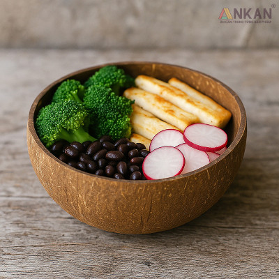 Bát Gáo Dừa Mộc Tự Nhiên ANKAN – Dùng Ăn Salad, Trái Cây, Ngũ Cốc – Chén Dừa Thủ Công Việt Nam