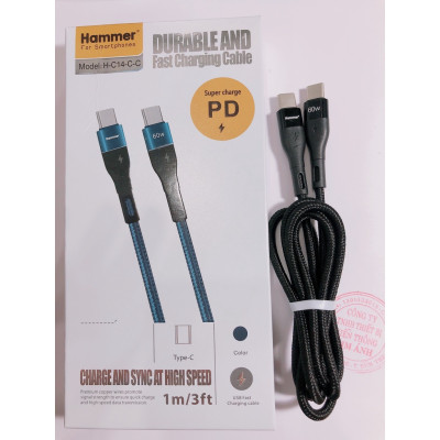Dây sạc nhanh Ham mer C14, Type C to Type C, PD 60W, dây dù chống cắt và truyền dữ liệu tốt, Hàng chính hãng