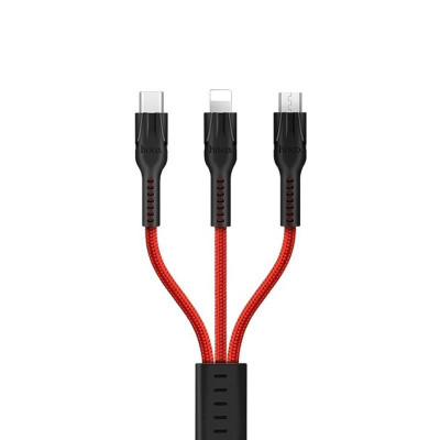 Cáp sạc 3 đầu HOCO U31  Dành cho điện thoại iPhone iP Huawei Samsung Oppo Realme - Hàng chính hãng