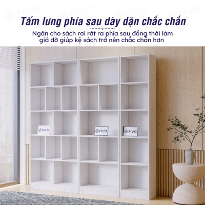 Kệ Sách Đứng Để Sàn Màu Trắng FIVO FB73, Gỗ MDF Chống Ẩm Cao Cấp Dày Dặn, Có Kèm Tấm Lưng Chắc Chắn, Dễ Dàng Lắp Ráp Và Vệ Sinh
