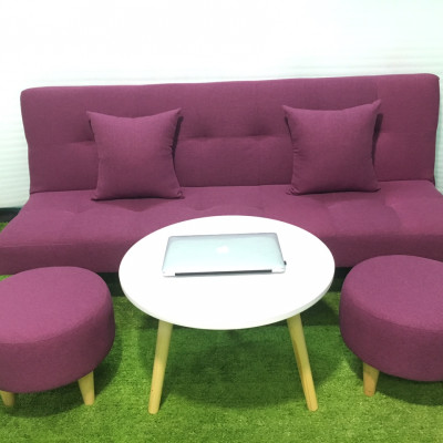 Bộ sofa salon bed giường tím vải bố SB3 cả bộ phòng khách