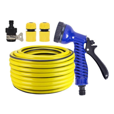 Bộ dây tăng áp 3 lần vòi xịt nước rửa xe, tưới cây loại 20m (cút nhựa nối nhựa đen) 206843