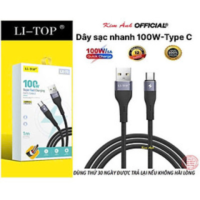 Dây sạc LI-TOP LX73 100W, chân cắm Type C, dây bọc lớp cao su mềm chống rách, đầu lưới SR chống uốn, hàng chính hãng