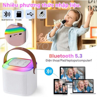 Loa Bluetooth mini kèm 2 micro hát karaoke không dây - Mic hát karaoke âm thanh chất lượng lọc âm khử nhiễu LED RGB - Hàng Nhập Khẩu