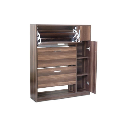 Tủ Giày Hiện Đại Màu Trắng - Nâu Sẩm , Gồm 3 Ngăn Để Giày Có Cánh Lật, 1 Ngăn Để Dép