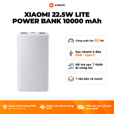 Sạc Dự Phòng Xiaomi Power Bank 10000mAh 22.5W Lite TH | Sạc Nhanh | Sạc Cùng Lúc Nhiều Thiết Bị | Bảo Hành 12 Tháng | Hàng Chính Hãng 
