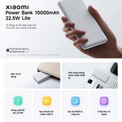 Sạc Dự Phòng Xiaomi Power Bank 10000mAh 22.5W Lite TH | Sạc Nhanh | Sạc Cùng Lúc Nhiều Thiết Bị | Bảo Hành 12 Tháng | Hàng Chính Hãng 