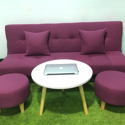 Bộ sofa salon bed giường tím vải bố SB3 cả bộ phòng khách