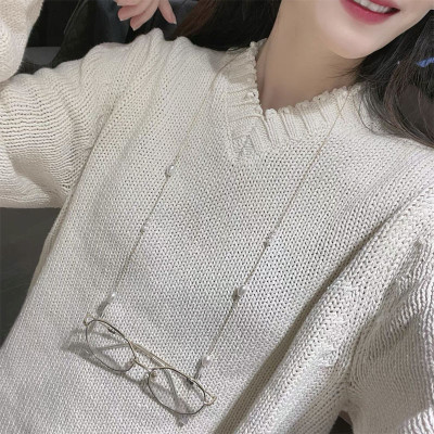 Chuỗi xích đeo mắt kính chống rơi rớt hạt châu bất đối xứng thời trang nam và nữ cá tính