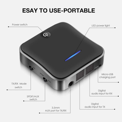 Hàng Chính Hãng - Bộ Thu Phát BT-B19-JA Bluetooth 5.0 Phạm Vi Kết Nối 10m Đa Dạng Kết Nối Toslink SPDIF 3.5mm Pin 600mAh 22-26 Giờ Âm Thanh Hi-Fi Hỗ Trợ Đa Định Dạng SBC Mp3 aptX HD aptX LL aptX Nhỏ Gọn Tiện Lợi Dễ Sử Dụng - ROGTZ