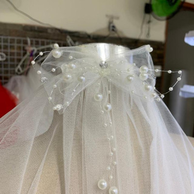 Voan cài tóc cô dâu trắng kem ngắn ngang lưng mẫu mới 2020 sp2878