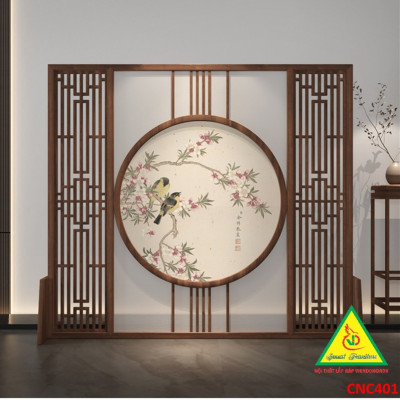 Bình phong gỗ khung tranh cắt CNC cho phòng khách, nhà bếp, nhà hàng, spa CNC401 - Nội thất lắp ráp Viendong Adv