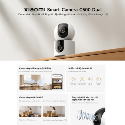 Camera Kép Xiaomi Smart Camera C500 Dual EU - Nhận Diện Thú Cưng - Phát Hiện Tiếng Khóc Em Bé - Hàng Chính Hãng