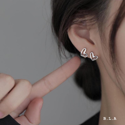 Bông tai bạc khoá bấm hình trái tim chất liệu bạc s925 MS0013