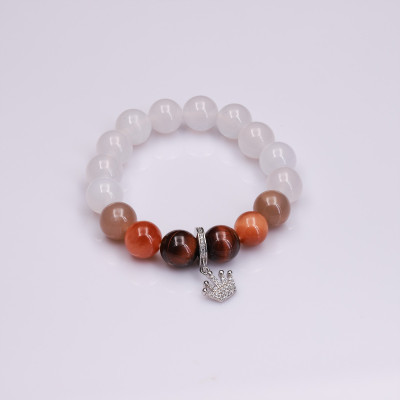 Vòng tay nữ MN trắng 10ly mix Mắt Hổ và Charm rơi Anqlo