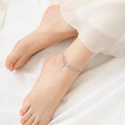 Lắc chân bạc thời trang chất liệu bằng bạc Ý xi kim MS1113