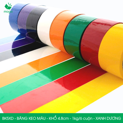 BK5XD - 6 cuộn băng keo màu khổ 4.8cm loại 1kg/6 cuộn - Xanh dương - Băng keo, băng dính đóng hàng