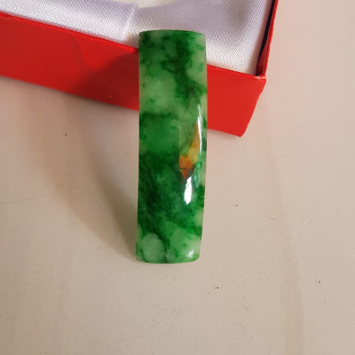 Mặt Lắc Tay miếng cong dài chữ nhật đá cẩm thạch tự nhiên xanh lý sơn thủy đậm vân bóng đẹp Size Dài 41mm x ngang 11mm x dầy 3mm Nữ lên lắc tay bằng vàng đeo sang đẹp món quà tặng Mẹ, người thân ý nghĩa ạ