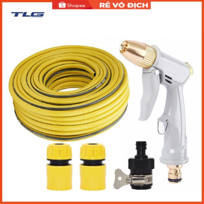Bộ dây vòi xịt nước rửa xe, tưới cây tăng áp 3 lần, loại 15m (cút nhựa nối 713-1) 206846