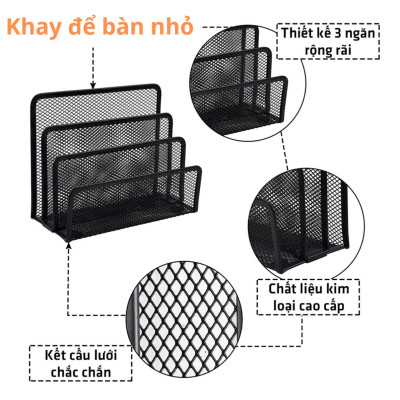 Khay Kệ Đựng Tài Liệu ĐỂ BÀN 3 Ngăn, Kệ Khay Lưới Kim Loại Đựng Hồ Sơ Giấy Tờ Văn Phòng, Học Sinh