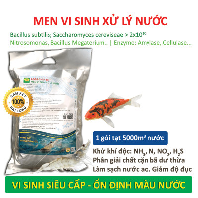 Combo 2 gói Men vi sinh xử lý nước ao hồ Cá Tôm - LASACHU. Làm trong nước, sạch nhớt đáy. Khử mùi hôi, tiêu khí độc (NH3, N, NO2, H2S). Ức chế vi khuẩn gây hại. HSD: 2 năm