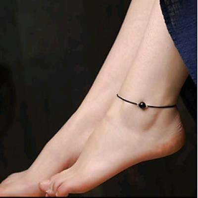 Lắc chân may mắn gắn hạt đá phong thủy thiên nhiên xinh xắn