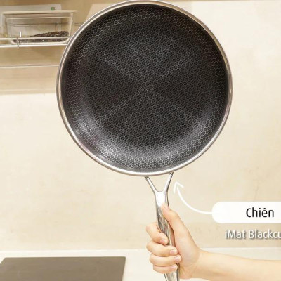 [Hàng chính hãng] Chảo chiên inox iMat Hybrid Blackcube 20cm, Phủ chống dính Ceramic đen