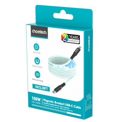 Cáp sạc nhanh Type C to Type C 100W Choetech XCC-1081 thiết kế từ tính - Hàng chính hãng