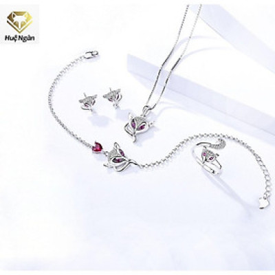 Combo dây chuyền khuyên tai,lắc tay và nhẫn bạc Ý 925 Huệ Ngân - Hồ ly may mắn PP1558-RYE140990-RR1617-RYB140127