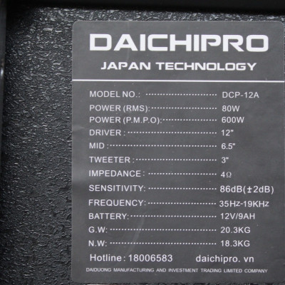 Loa Kéo Di Động Karaoke Bass 30 Daichipro DCP-12A (600W) 3 Tấc - Chính Hãng